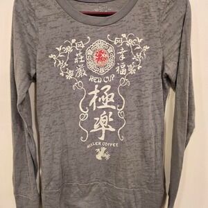 Blue 84 Red Cup Killer Coffee Long Sleeve Graphic Tee – Asian Y2K Aesthetic (M)